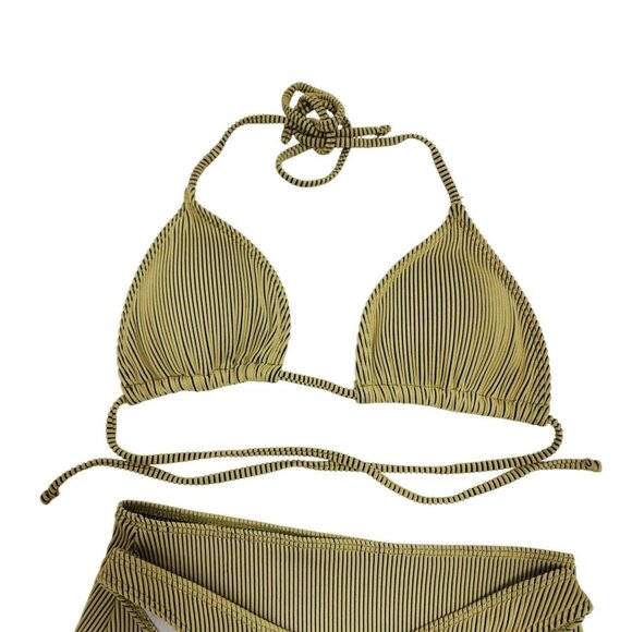 Striped Bikini Set With Triangle Swimsuit Top & Skirt Cover-Up Size M - Picture 4 of 7